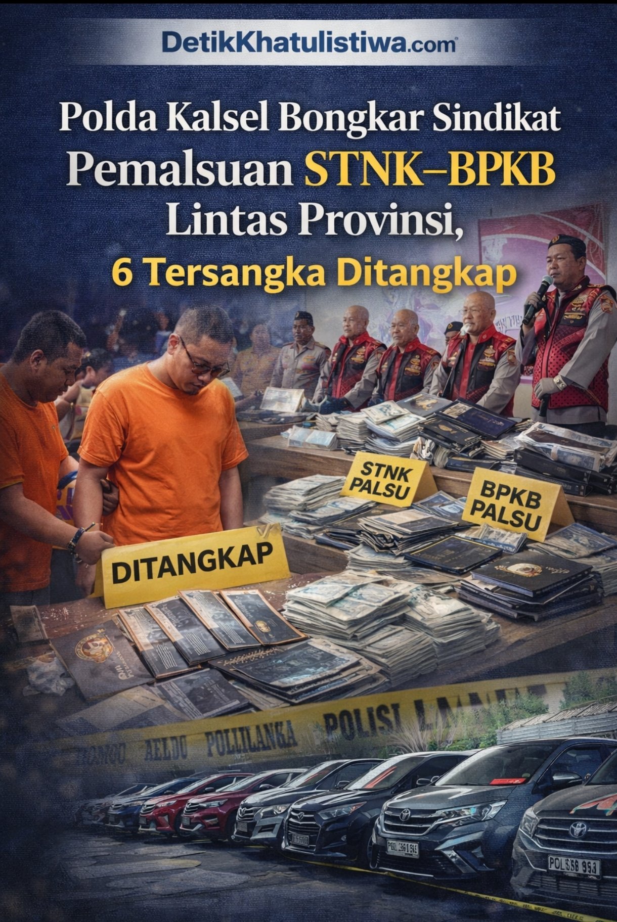 Polda Kalsel Bongkar Sindikat Pemalsuan STNK–BPKB Lintas Provinsi, 6 Tersangka Ditangkap