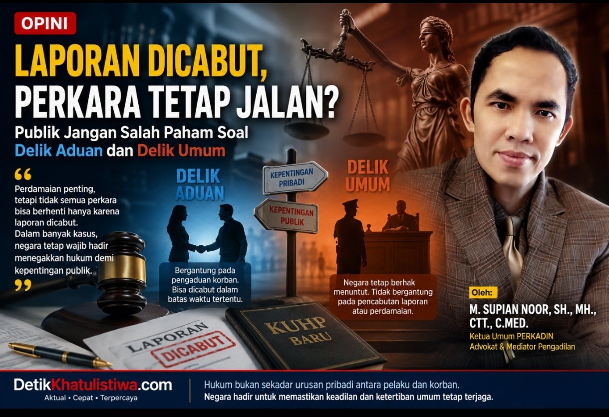“Laporan Dicabut, Perkara Tetap Jalan?” — Jangan Salah Memahami Delik Aduan dan Delik Umum