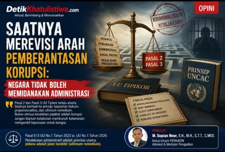 “Saatnya Merevisi Arah Pemberantasan Korupsi: Negara Tidak Boleh Memidanakan Administrasi”