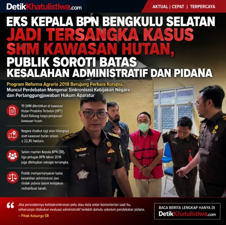 Eks Kepala BPN Bengkulu Selatan Jadi Tersangka Kasus SHM Kawasan Hutan, Publik Soroti Batas Kesalahan Administratif dan Pidana