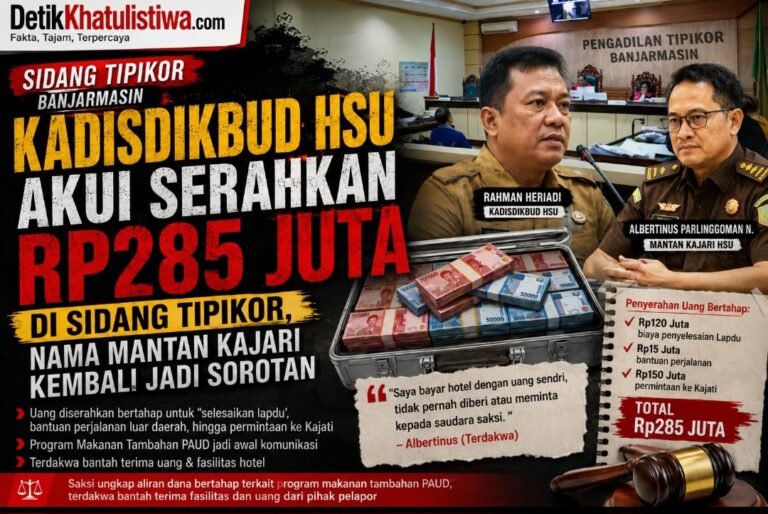 KADISDIKBUD HSU AKUI SERAHKAN RP285 JUTA KE MANTAN KAJARI, SIDANG TIPIKOR UNGKAP DUGAAN ALIRAN DANA PROGRAM PAUD