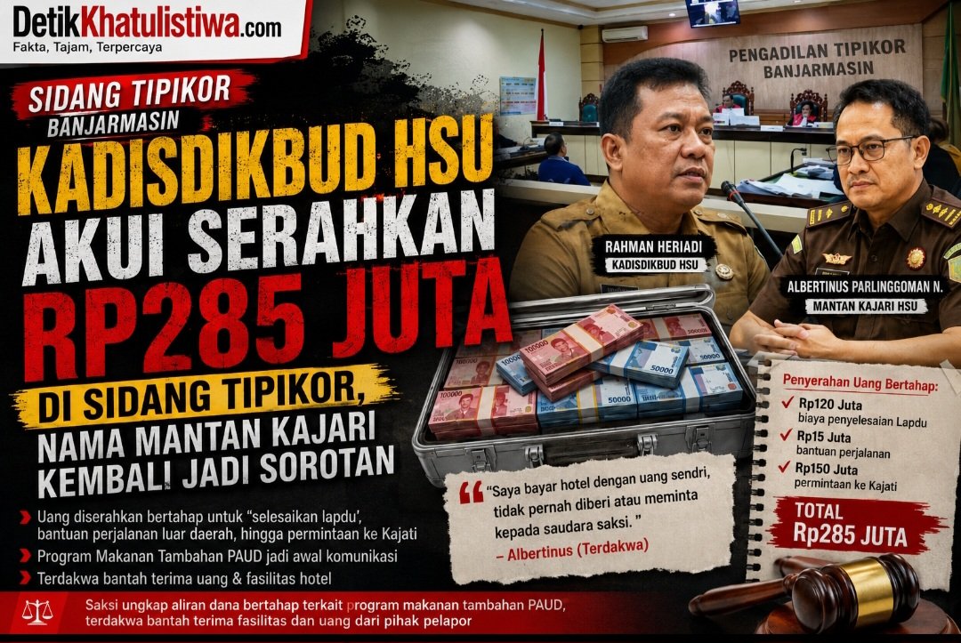 KADISDIKBUD HSU AKUI SERAHKAN RP285 JUTA KE MANTAN KAJARI, SIDANG TIPIKOR UNGKAP DUGAAN ALIRAN DANA PROGRAM PAUD