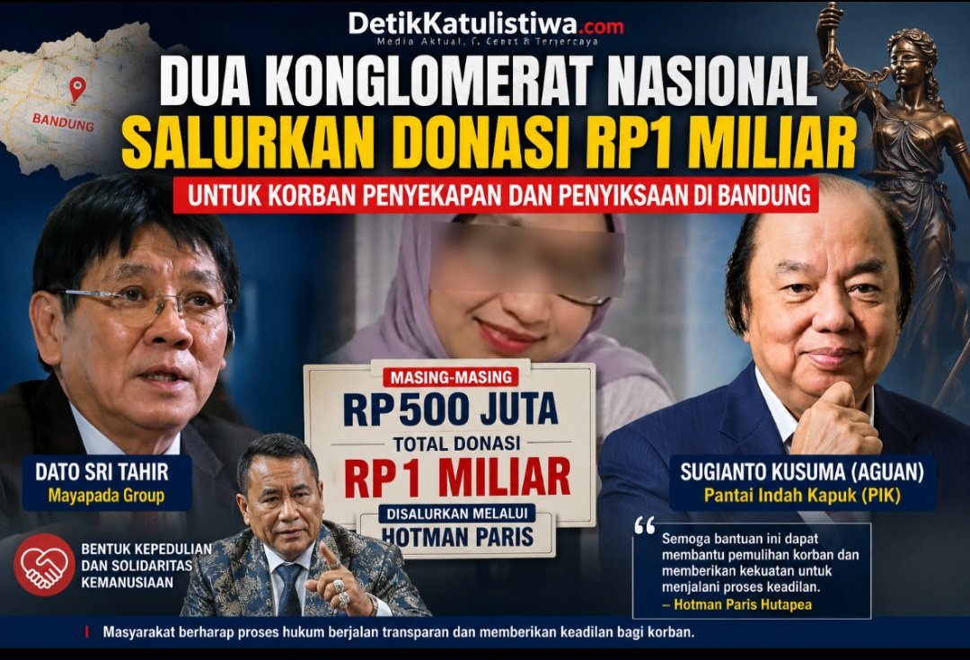 DUA KONGLOMERAT NASIONAL SALURKAN DONASI RP1 MILIAR UNTUK KORBAN PENYEKAPAN DAN PENYIKSAAN DI BANDUNG MELALUI HOTMAN PARIS
