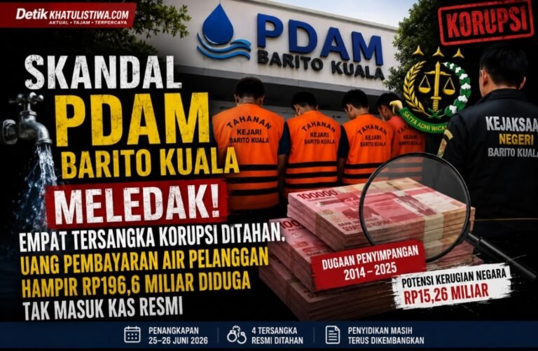 SKANDAL PDAM BARITO KUALA PECAH! EMPAT TERSANGKA KORUPSI DITAHAN, DUGAAN PENYIMPANGAN PEMBAYARAN AIR HAMPIR RP196,6 MILIAR GUNCANG BUMD