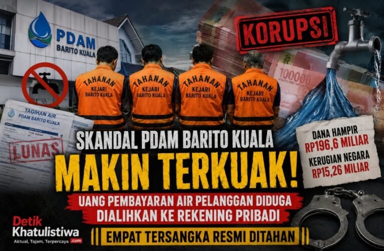 SKANDAL PDAM BARITO KUALA MAKIN TERKUAK! UANG PEMBAYARAN AIR PELANGGAN DIDUGA DIALIHKAN KE REKENING PRIBADI, EMPAT TERSANGKA RESMI DITAHAN