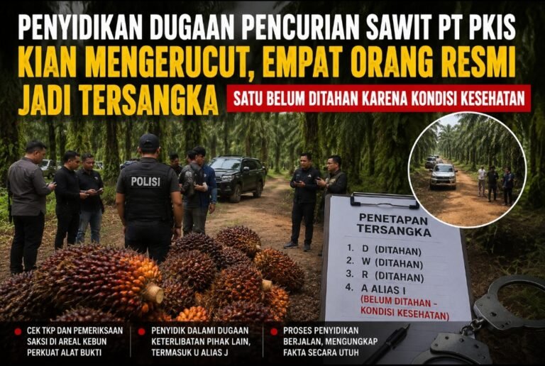 Penyidikan dugaan pencurian sawit PT PKIS makin mengerucut, empat orang resmi jadi tersangka, penyidik dalami kemungkinan keterlibatan pihak lain