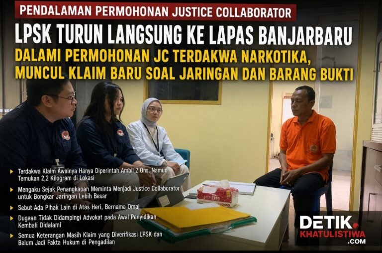 LPSK Turun Langsung ke Lapas Banjarbaru Dalami Permohonan Justice Collaborator Terdakwa Narkotika, Muncul Klaim Baru Soal Dugaan Jaringan Besar dan Pendampingan Hukum