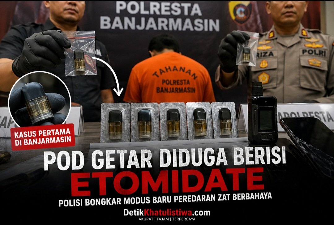 “Pod Getar” Masuk Banjarmasin, Polisi Sita Lima Cartridge Diduga Etomidate; Jejak Pemasok dan Jaringan Distribusi Diburu