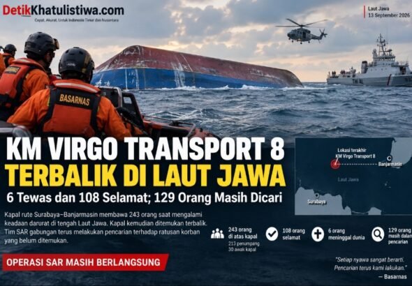 KM Virgo Transport 8 Terbalik di Laut Jawa, 6 Tewas dan 108 Selamat; 129 Orang Masih Dicari