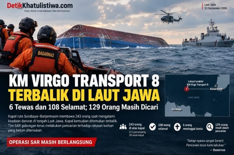 KM Virgo Transport 8 Terbalik di Laut Jawa, 6 Tewas dan 108 Selamat; 129 Orang Masih Dicari
